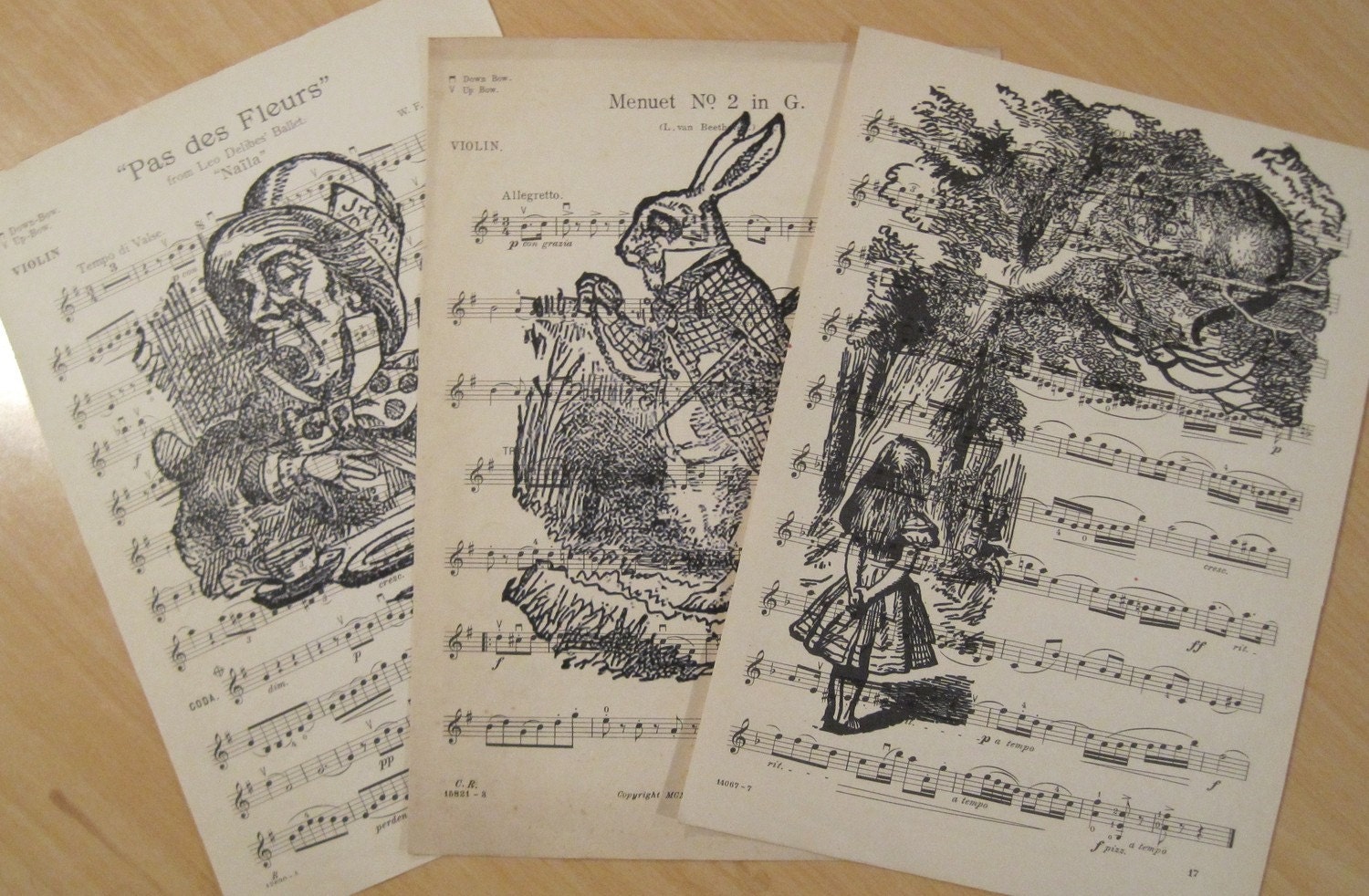 alice in wonderland shabby chic vintage sheet music lot of 3