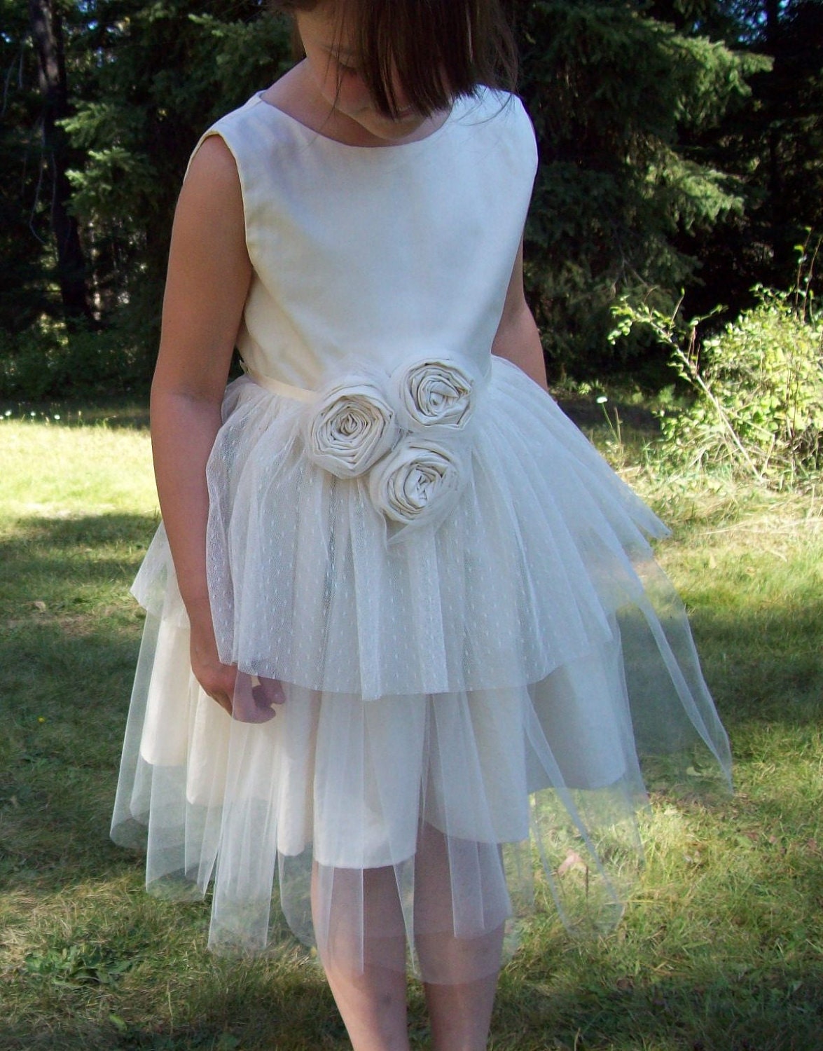 Vintage style Flower Girl Dress ... natural Organic cotton ..6-7-8