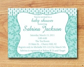 Baby Shower Invitation- Demask Dots - Printable Custom Card
