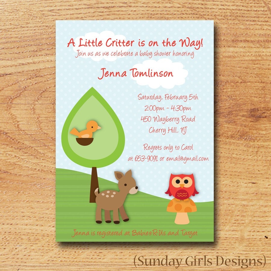 Woodland Critters Baby Shower Invitation - Printable Custom Card