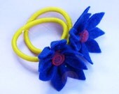 Girly Flower Power Ponytail Holders- Deep Blue psychedelic