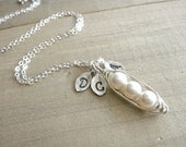 Mini / Tiny Personalized 3 Peas in a Pod wrapped in Sterling Silver - Choose your INITIAL and PEARL COLOR - Mother's Day