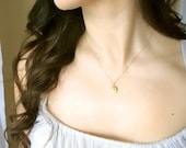 Tiny Locket Necklace in Gold and Brass - Personalized Hand Stamped Initial - Bride, Bridal, Bridesmaid gift, Wedding, Mother's Day