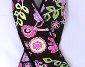 Camera Strap Cover ... Boho Blossom with Espresso Minky Dot