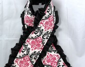 Ruffle Camera Strap Cover- Candy Pink and Black Damask Black White with Black Minky Dot