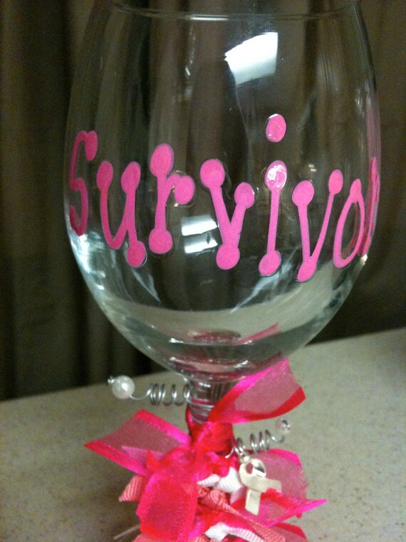 Breast Cancer Survivor Wine Glass by thesecondpea on Etsy