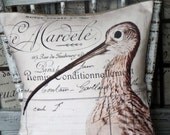 Cotton and Burlap Pillow Cover Burlap Pillow Decorative Pillow Cover Beach Coastal Cream Brown Bird throw pillow cover