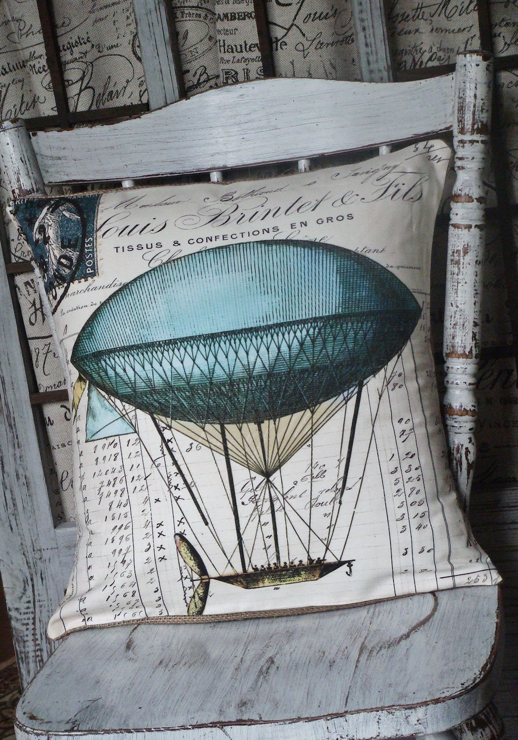 Cotton and Burlap Pillow Pillow Cover Vintage Hot Air Balloon Cotton and Burlap Pillows