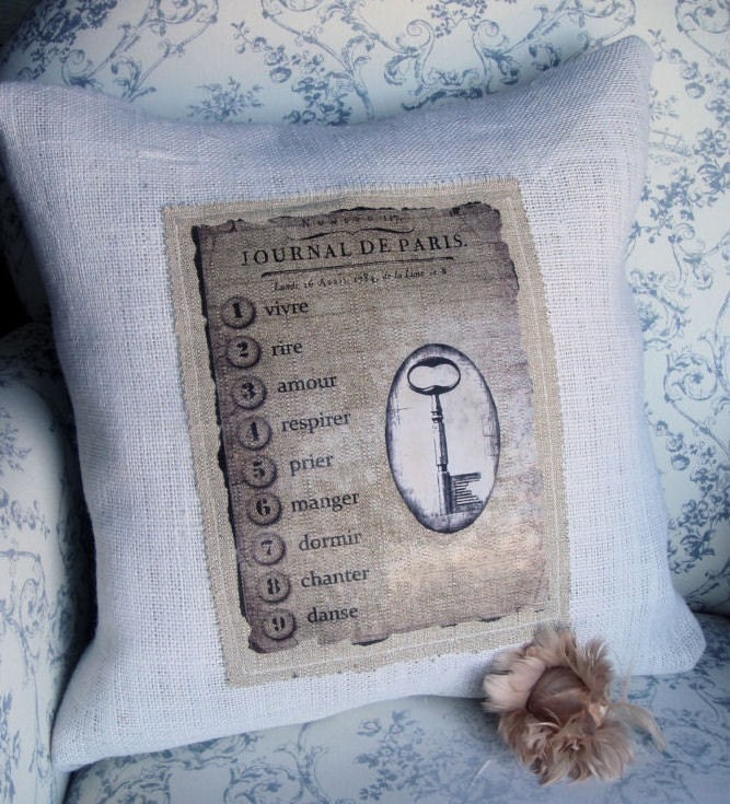 French Keys to Life Burlap Pillow Cover