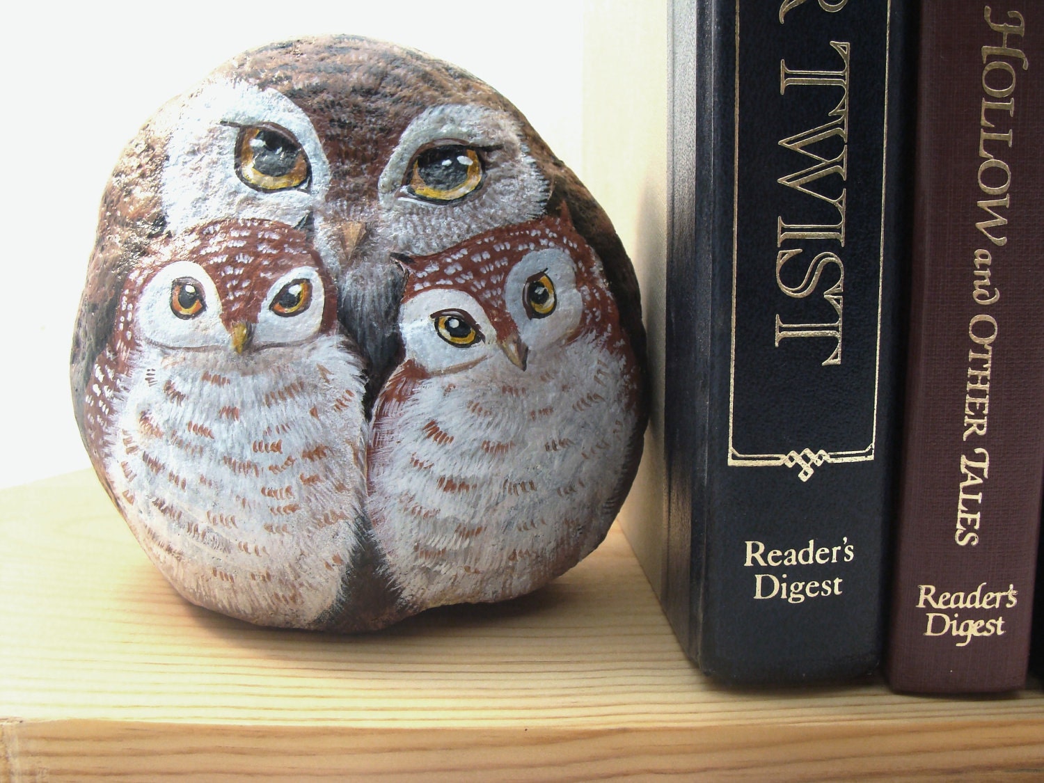 Owl Book End ,Painted Rock , baby owls by Carriveau