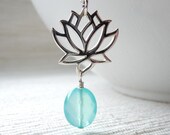 Lotus Necklace, Yoga Jewelry, Blue Chalcedony Gemstone, Sterling Silver Lotus Flower Charm Necklace