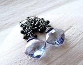 Blue Quartz Earrings, Denim Quartz Gemstone Earrings, Black Spinel Cluster Earrings, Oxidized Sterling Silver Earrings, Under 50