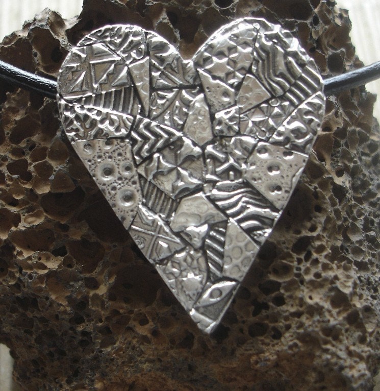 Fine Silver Crazy Quilt Heart