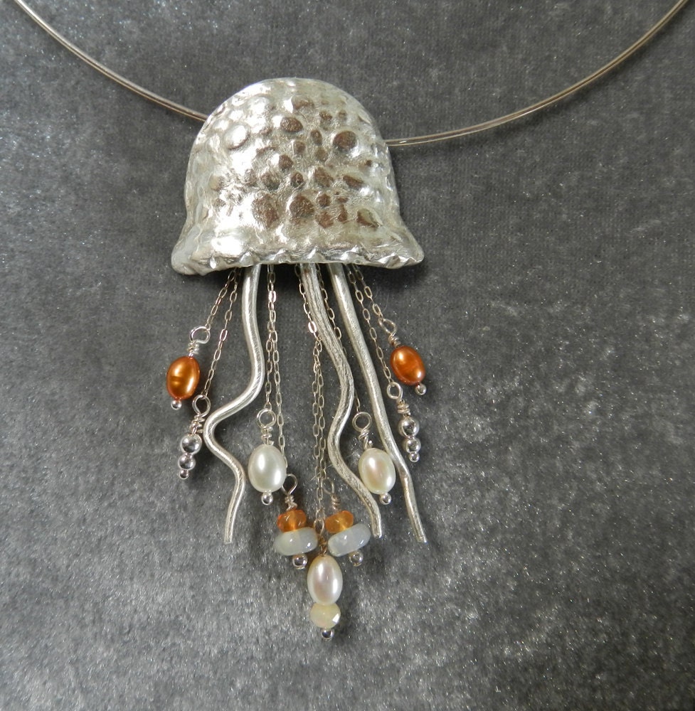 Fine Silver Jelly Fish with Pearls and Opal