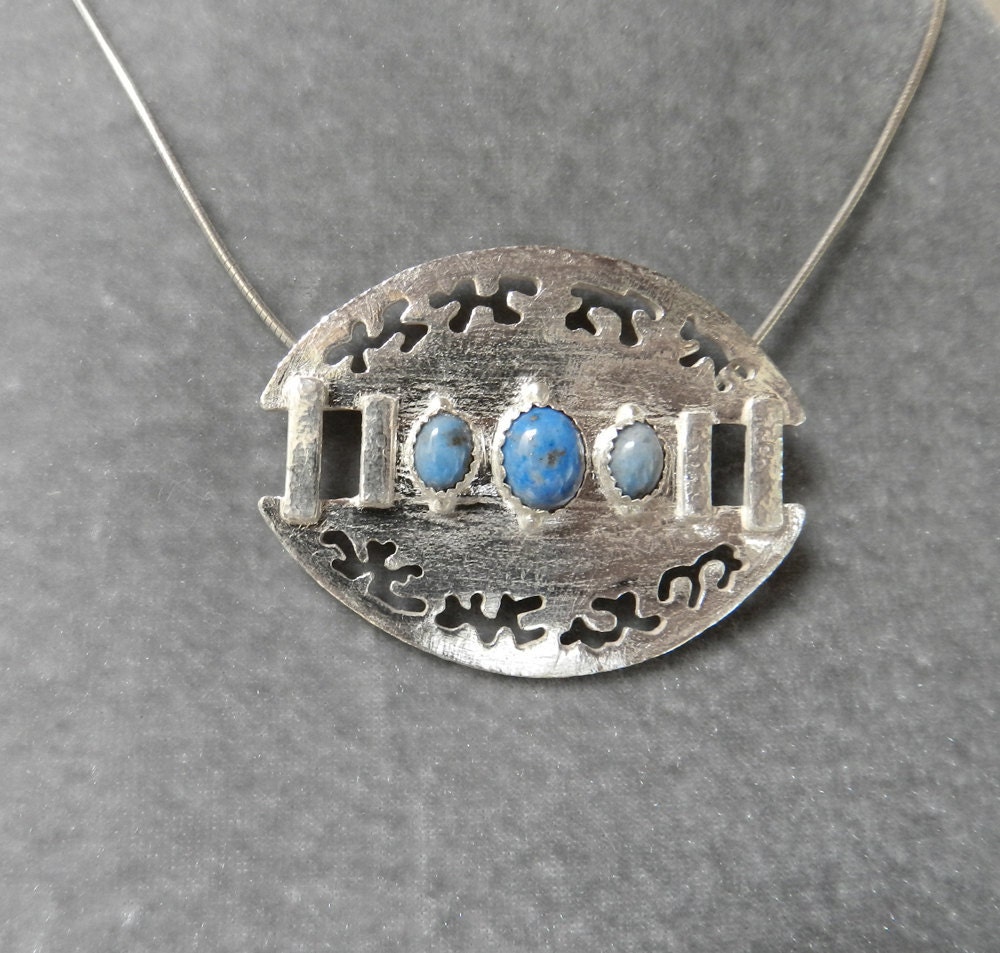 Fine Silver Versatile Oval Pendant with Denim Lapis