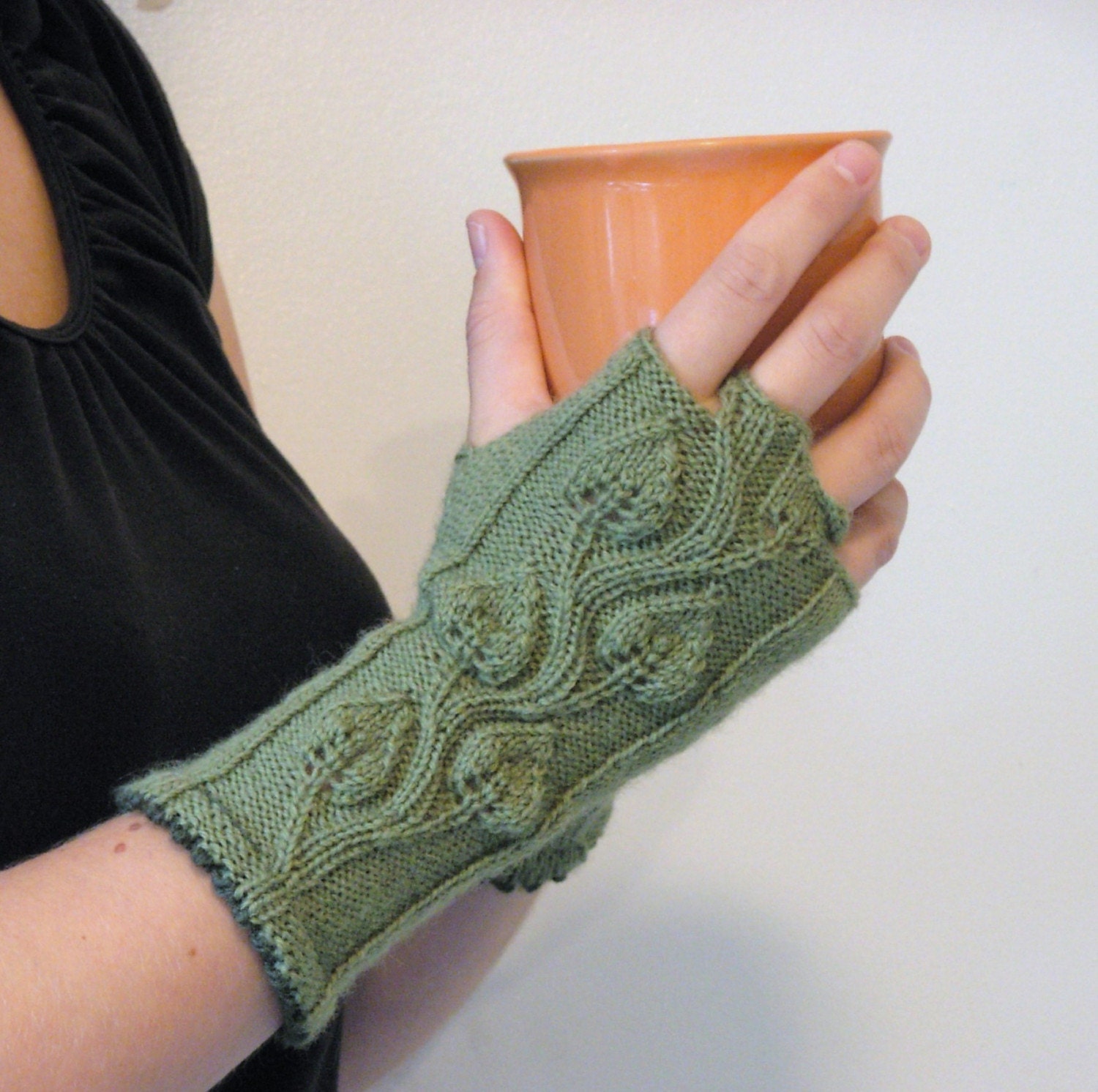 Fingerless Gloves, Leaf Green