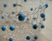 Knitted Silver Bracelet with Reconstructed Turquoise