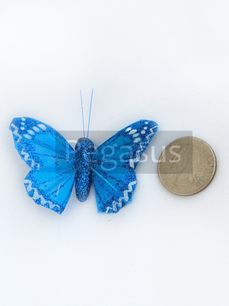 BLUE Glitter Butterfly - for bridal accessories, party favors, girls hair clips and scrapbooking (Blue)(2 Pieces)