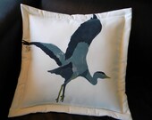 Heron painted 20" pillow Great Blue Heron bird coastal marsh gray stream seashore lake shoreline beach ocean sea wetland pond
