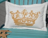 Crown pillow 14x20 indoor outdoor all weather bright gold royalty queen king princess prince diadem Crabby Chris Original