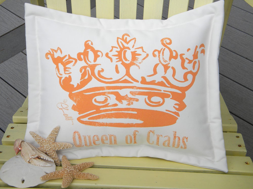 Queen of Crabs coastal outdoor painted pillow 17"x15" fishing crabbing gourmet crabby seafood royal queen ocean deadliest catch