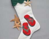 Flip flop stocking red green 24" coastal beach sand Christmas vacation Santa's sandals Crabby Chris Original