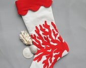 Coral Christmas 24" stocking red ocean shell shelling coastal tropical beach ocean sea seashore reef complimentary shipping