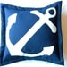 Anchor painted pillow 20" all weather white on navy nautical coastal beach cabin sailboat boating indoor outdoor yacht schooner