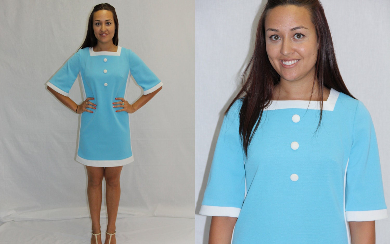 Vintage Dress 1960s Aqua Blue