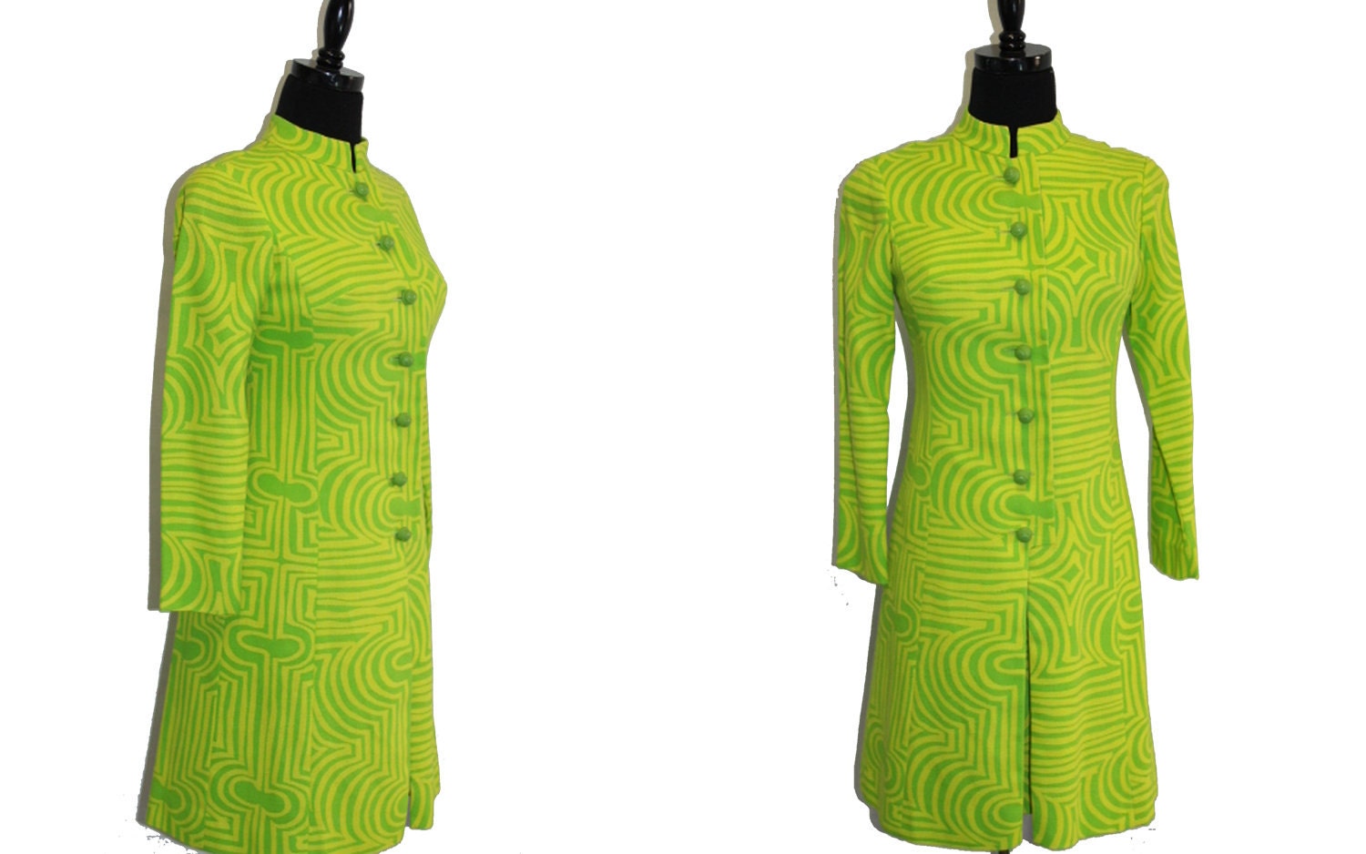 SALE - Psychedelic Vintage 1960s Dress and Coat XS Lime Jello MOD
