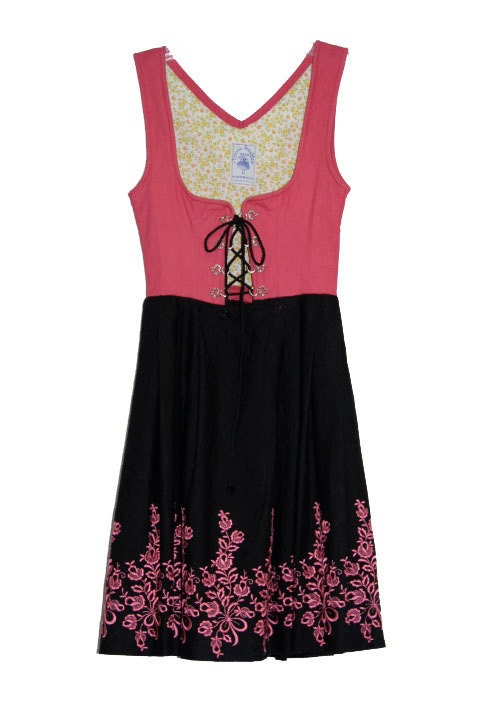Vintage Dirndl Dress XS Black and Pink