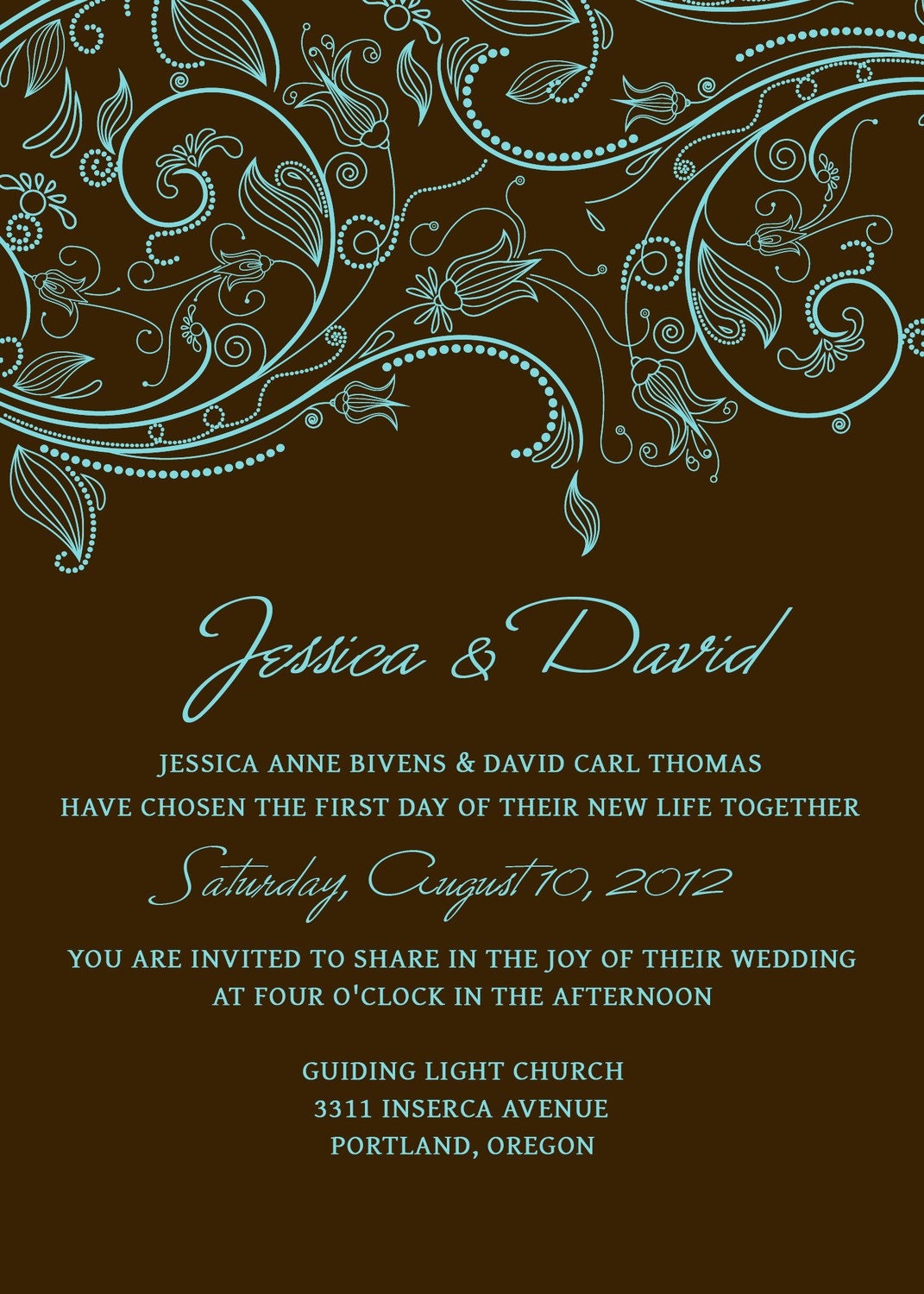 Wedding Invitation Template PSD Photoshop - Flowers - Foliage - FABULOUS - Blue - Turquoise - Brown - Gimp