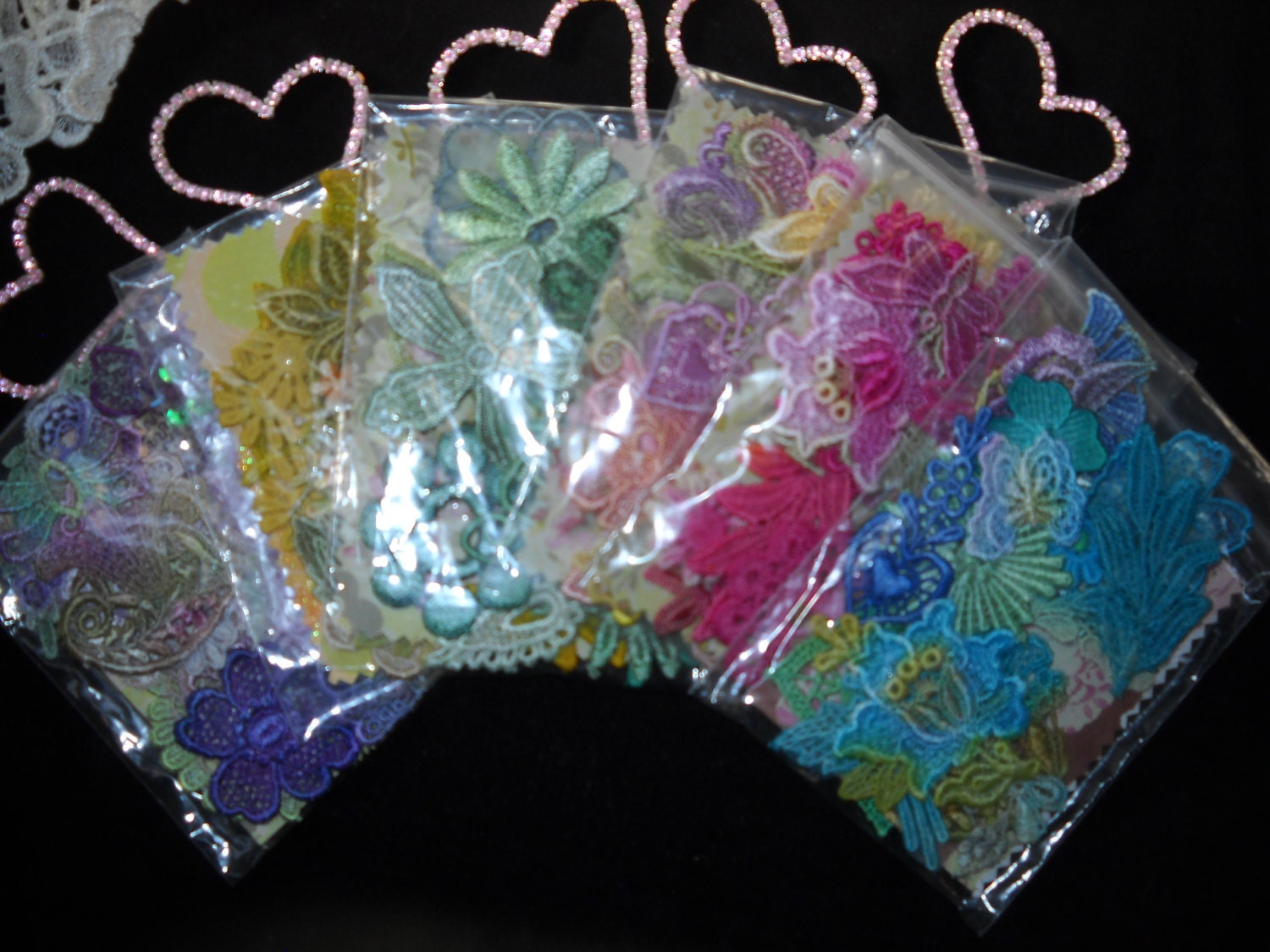 Crazy Quilt Shabby Chic Venise Lace Trim Embellishment Hand Dyed Applique Motif Vibrant Rainbow Crazy Quilt Kit