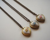 Vintage Heart Locket with Handpainted Rose Trio - Bridesmaids Gift Set - Bulk Listing with Discount Necklace Set of 3