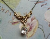 Art Nouveau Charm Necklace with Vintage Glass Jewel,Bridesmaids Gifts,Maid of Honor Gift,Mother of the Bride, Graduation Gift, Gift for Mom