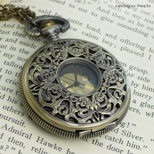 Gorgeous antique Bronze Pocket Watch Necklace