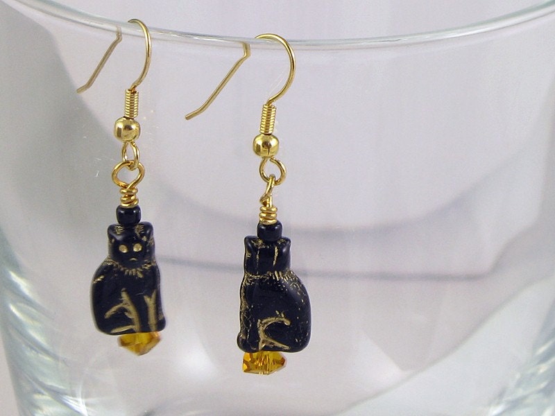 Black Magic Cat Dangle Earrings