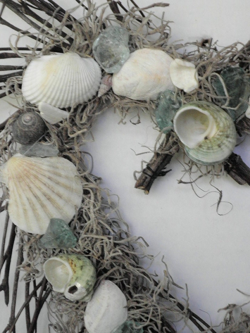Heart Seashell Wreath with seashells and sea glass for beach lovers, nautical theme decor, beach decor, coastal decor