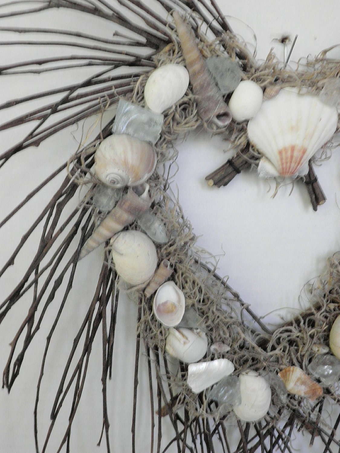 Heart Seashell Wreath with seashells and sea glass for beach lovers, nautical theme decor, beach decor, coastal decor