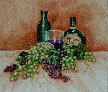Beyond the Harvest (Wine Bottles and Grapes) - Limited Edition Giclee