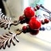 Spring Earrings - Red Glass Berries - Red Glass, Copper Leaf, Feathers, Bead, Summer, Earrings