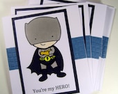 Superhero Mini Valentine Cards Set of 8 - Handcolored