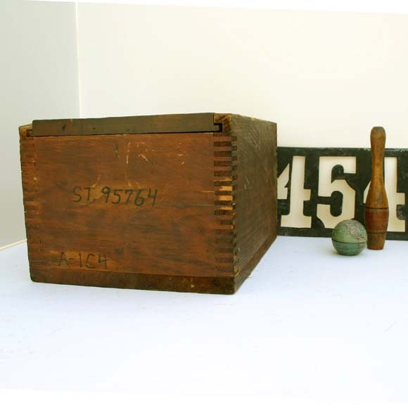 Vintage Wood Box with Sliding Lid / Industrial Storage
