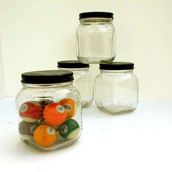 Vintage Storage Jar / Art Deco Jar with Black Lid