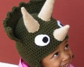 Triceratops Hat - Child or Adult in Forest Green with Cream Horns