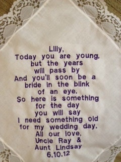 Flower Girl LACE Heirloom Personalized Wedding Handkerchief Custom Embroidered