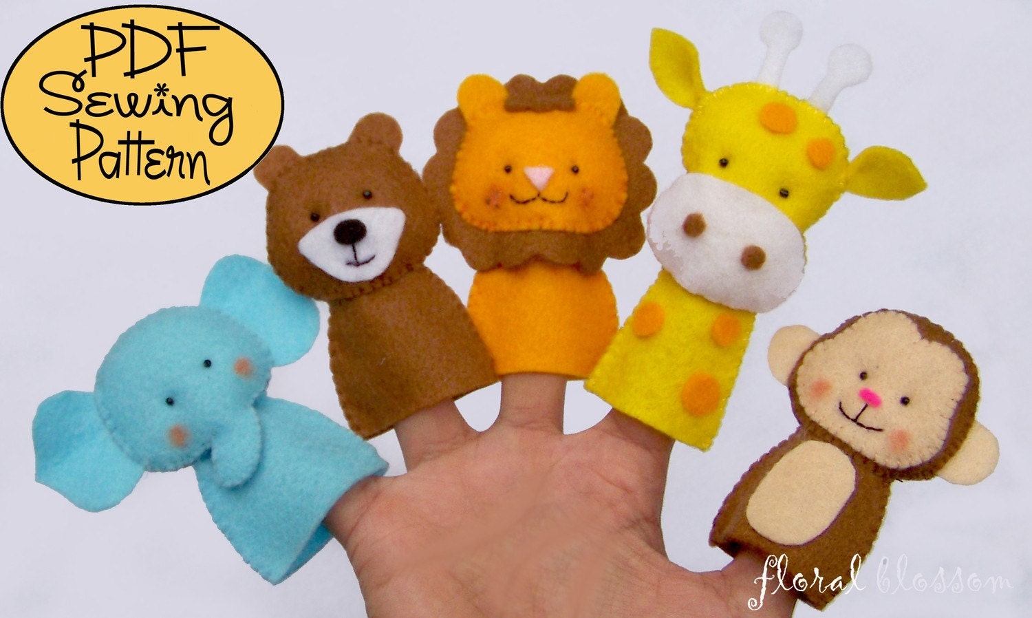 PDF Pattern: Zoo Friends 01 Felt Finger Puppets
