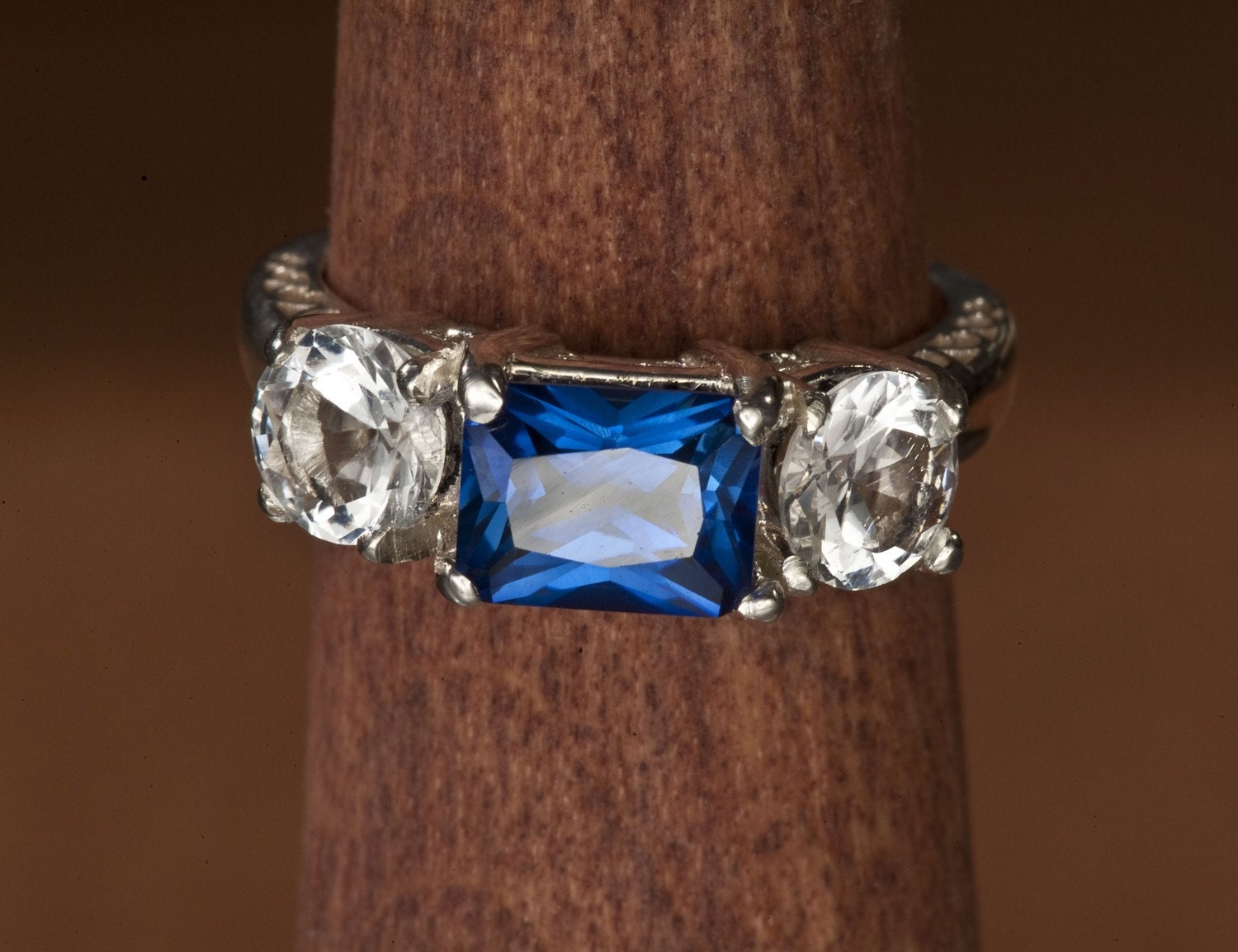 Blue Spinel or Blue Sapphire and White Topaz Alternative Engagement Ring