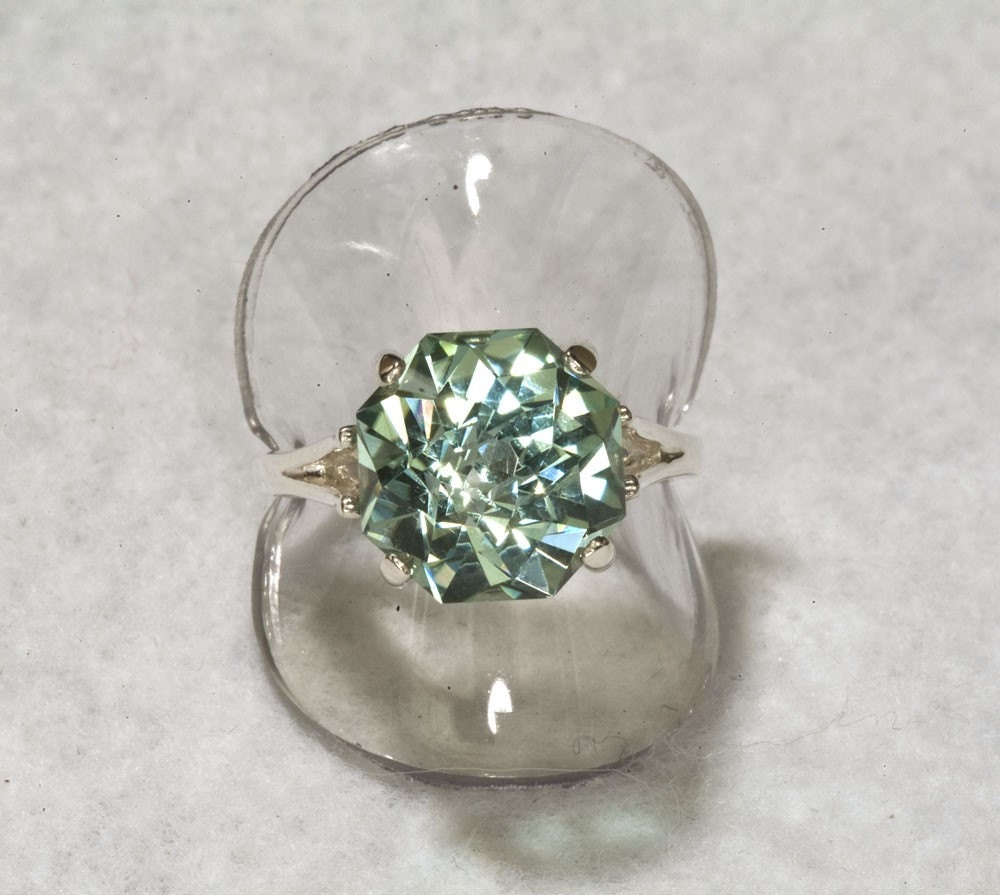 Prasiolite Green Amethyst  Rose Petal Cut 9 carat Alternative Engagement Ring