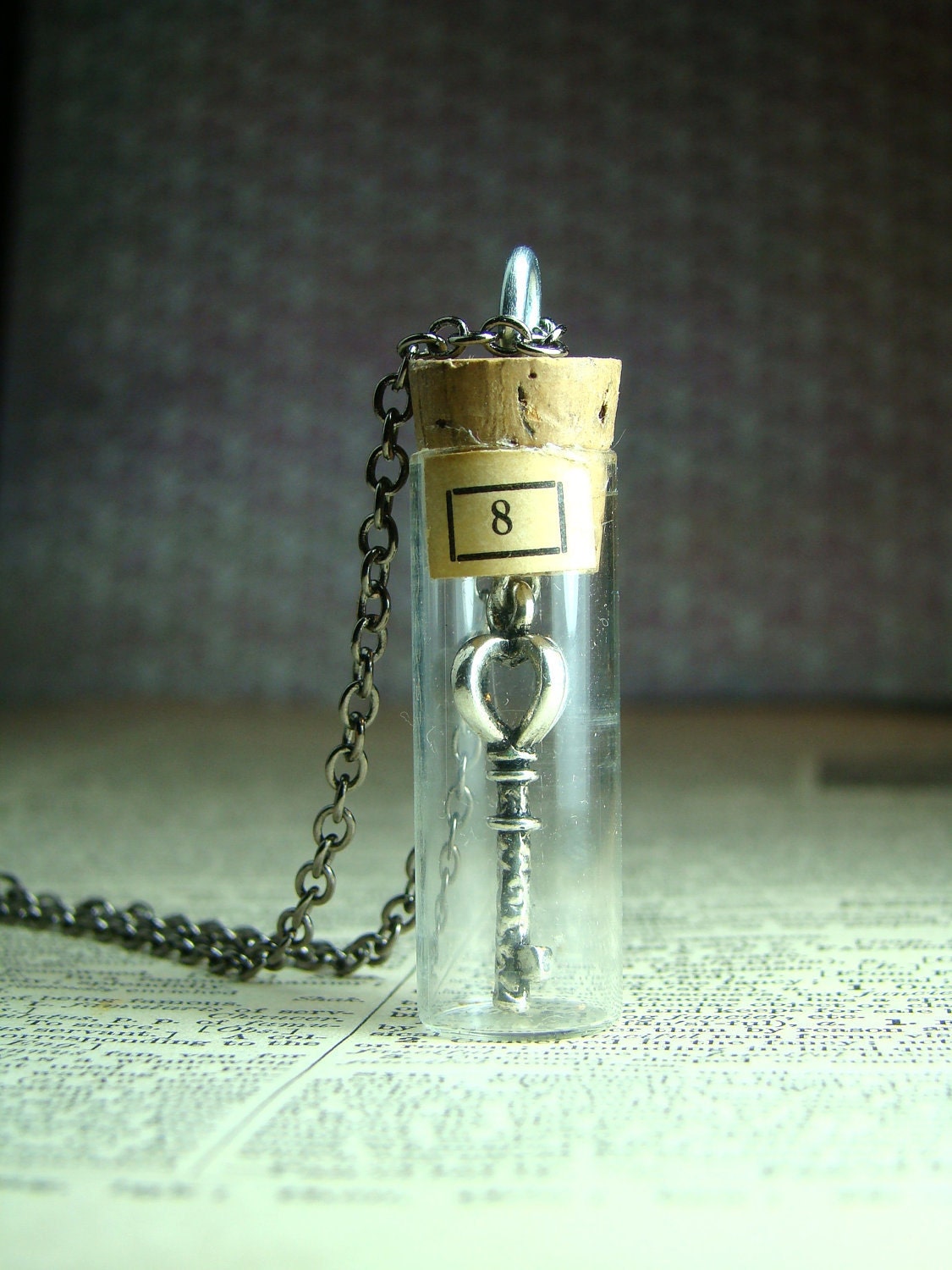 Vintage Watchmaker's Glass Vial with Skeleton Key Necklace